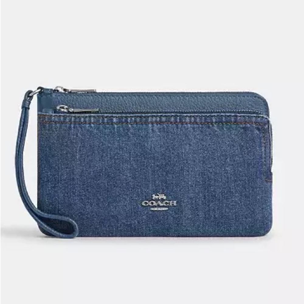 Coach Double Zip Wallet -  Denim/Silver/Indigo